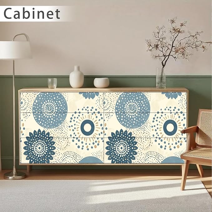 Nuxovilar Beige Blue Floral Medallion Textured Peel and Stick Wallpaper, 15.75"x39.37", Self-Adhesive Contact Paper, Vintage Tile Pattern for Bedroom, Living Room and Table Decor