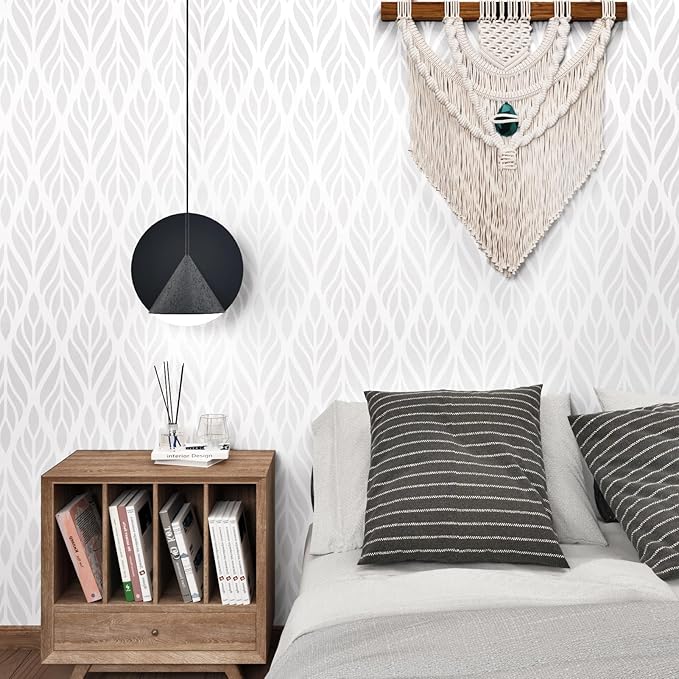 Modern Grey White Geometric Peel and Stick Wallpaper Self Adhesive Grey Floral Geometric Contact Paper Removable Boho Floral Contact Paper for Bedroom Bathroom Cabinets Wall Decor 17.5"x315"