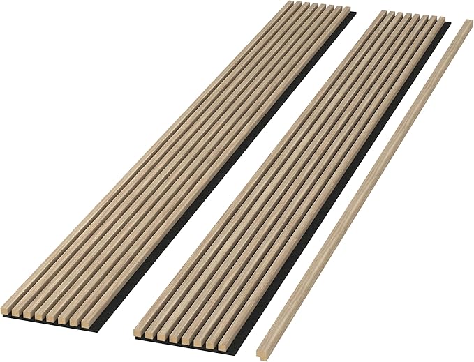 Modern 94” L x 11.25” W Acoustic Slat Wall Panels with End Cap – Wood Sound-Dampening Wall Treatment for Home, Office & Studio – 2-Piece Decorative Noise-Reducing Wall Panel Set (Walnut)