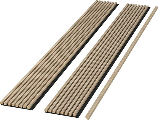 Modern 94” L x 11.25” W Acoustic Slat Wall Panels with End Cap – Wood Sound-Dampening Wall Treatment for Home, Office & Studio – 2-Piece Decorative Noise-Reducing Wall Panel Set (Walnut)