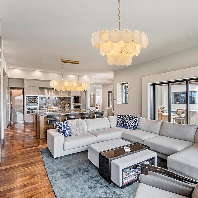 Alabaster Rectangle Chandelier, L39.4'' Natural Spanish Marble Stone Textur Chandeliers, 11-Light Dimmable Chandelier Over Table for Kitchen Island, Living Room, Hallway- Modern Luxury Lighting