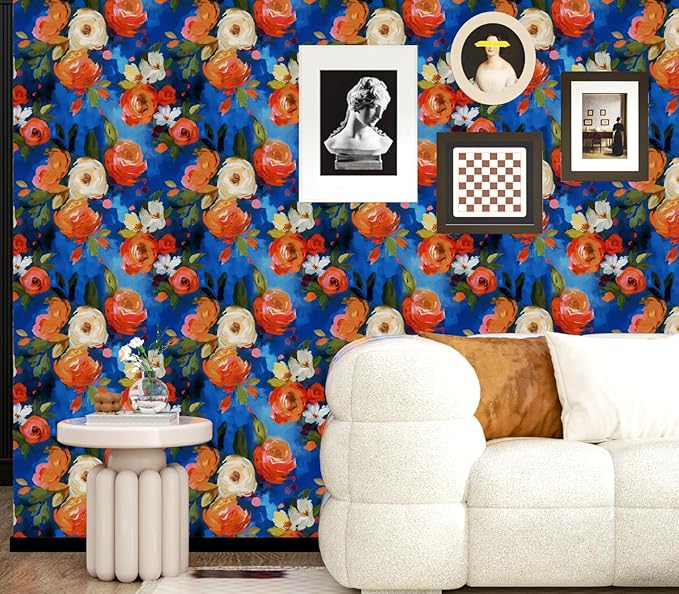 Blue Watercolor Wallpaper Peel and Stick Bright Colorful Contact Paper Renter Friendly Wall Paper for Accent Wall Closet Shelf Liner Backslpash Removable Modern 17.5 x 118In