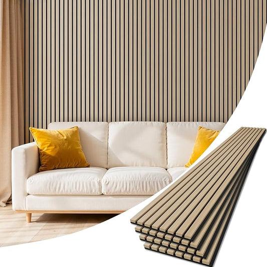 4 Pack Wood Panels for Wall, 94.4" x 12.6" Acoustic Wood Slat Wall Panel for Interior Decor & Noise Reduction, Soundproof Panel, Sound Absorbing 3D Textured Panels - Oak