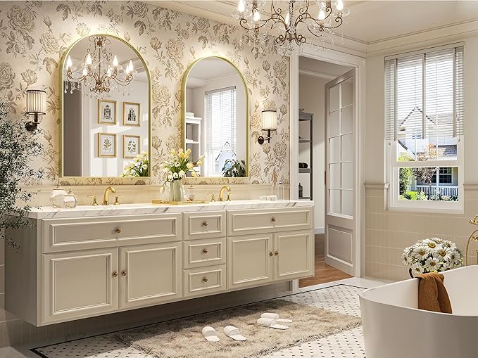 Brightify Arched Wall Mirror, 26 x 38 Inch, Gold Metal Frame, HD Silver, Bathroom, Living Room, Wall Mount