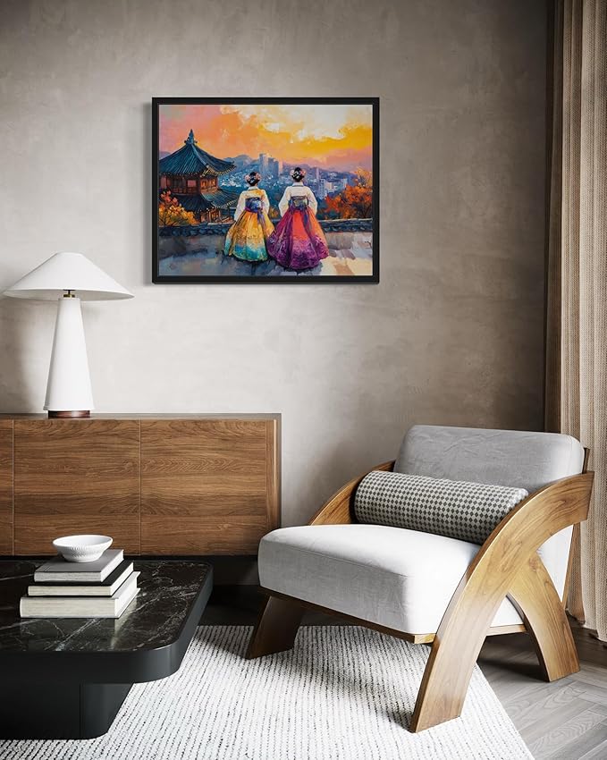 South Korea Art Print Poster, Asia Oriental Countries Culture Wall Art Asian Paintings for Bedroom Bathroom Living Room Decor 97 (South Korea, 11 x 14 inches, Black Frame)