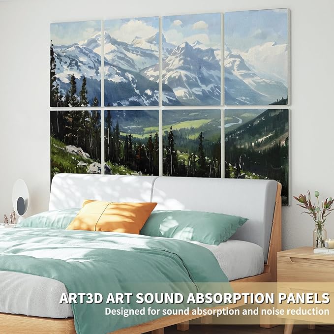 Art3d Soundproof Wall Panels 48"x32", 8-Pack Acoustic Wall Art Panels, Sound Absorbing Decorative Wall Panels for Living Room, Bedroom, Kitchen, Studio, Polyester UV Print