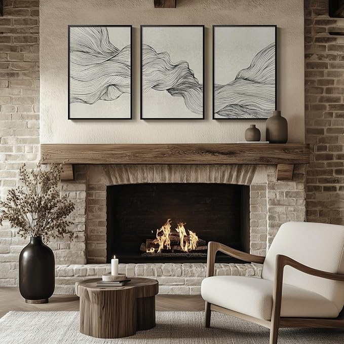 Large Framed Neutral Modern Abstract Wall Art, 3 Piece Black and Beige Canvas Prints Paintings Artwork for Walls, Minimalist Line Pictures for Living Room Hallway Office Wall Decor -Total 30x60 Inch