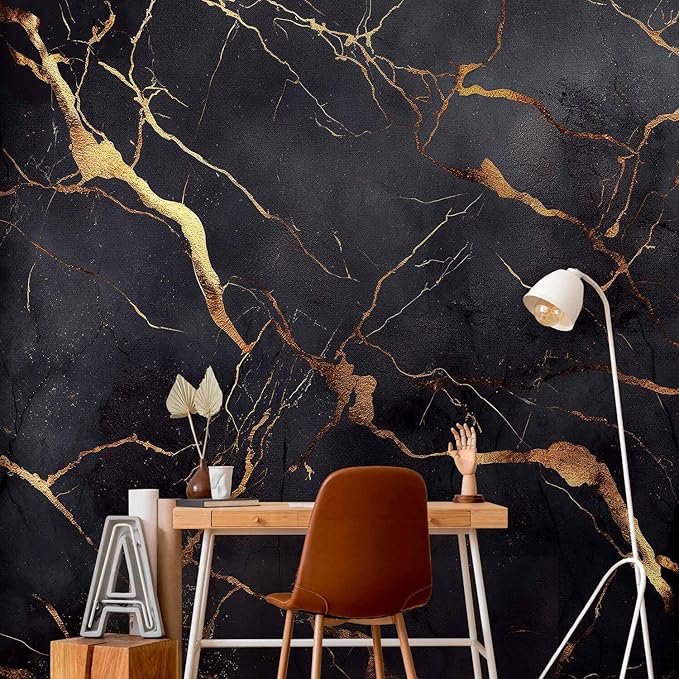 artgeist Premium Wall Mural Stone Wall 118x83 in - Non-Woven Wallpaper Fleece Wall Decor Photo Print Picture Image Design Marble Like Abstract 3D Black f-C-0456-a-a