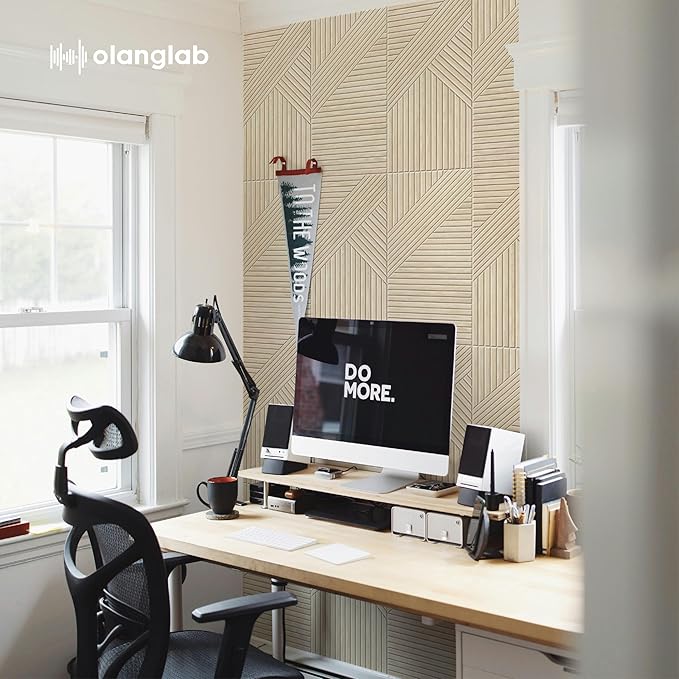 Olanglab Peel and Stick Wall Panels 6 Pack, 23.6 x 11.8 per Wall Panels, Acoustic Wall Panels, Sound Absorbing Wall Art for Home Studio and Office, Light Natural Oak Pattern, Sleek Lines