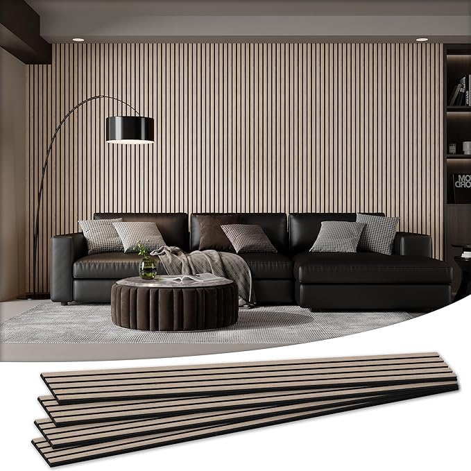 4 Pack 105.9" x 12.6" x 0.8" Acoustic Wall Panels Sound Absorbing, Wood Slat Wall Panels for Wall Decor, Soundproof Wood Wall Panels, Rustic Walnut