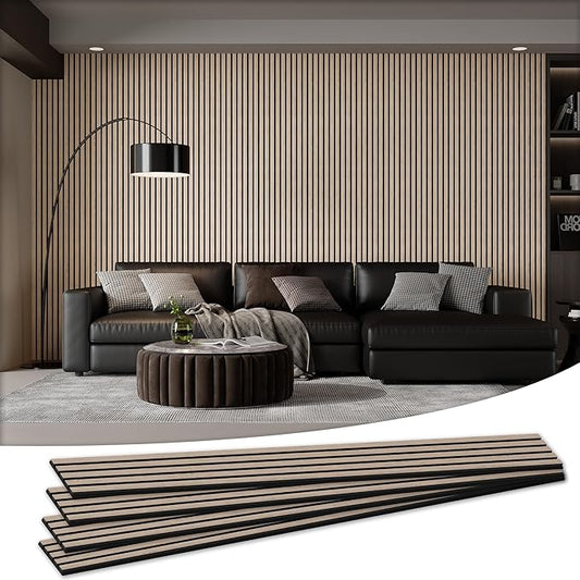 4 Pack 105.9" x 12.6" x 0.8" Acoustic Wall Panels Sound Absorbing, Wood Slat Wall Panels for Wall Decor, Soundproof Wood Wall Panels, Rustic Walnut