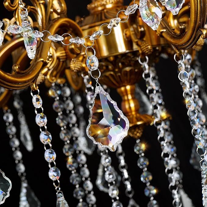 Antique Gold Crystal Chandelier Lighting 8-Light Contemporary Chandeliers Classic Crystal Candle Island Lighting Dining Room Foyer Entrance Chandelier Light Fixture 27"
