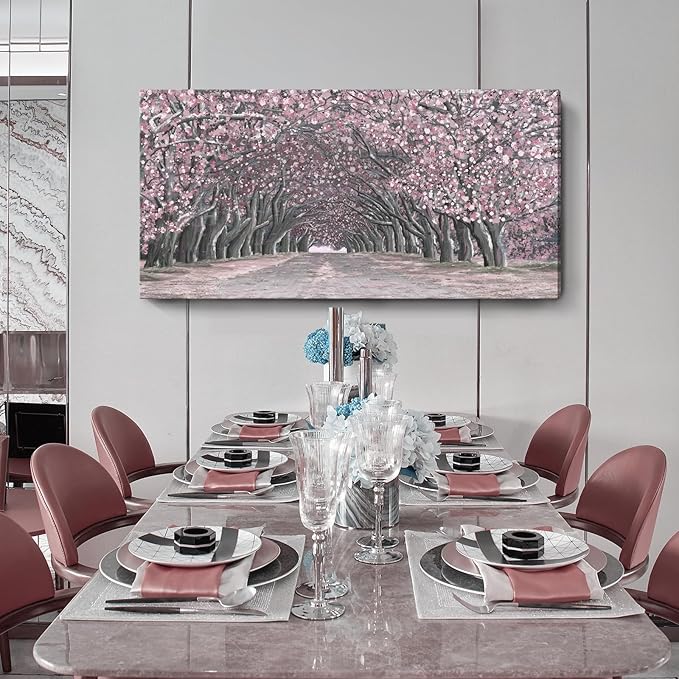 Nicetop Oversized Wall Art for Living Room – Pink Abstract Cherry Blossom Tree Tunnel Canvas Print Extra Large Romantic Spring Landscape Artwork Forest Picture Bedroom Girls Women Room Decor 58x29Inch