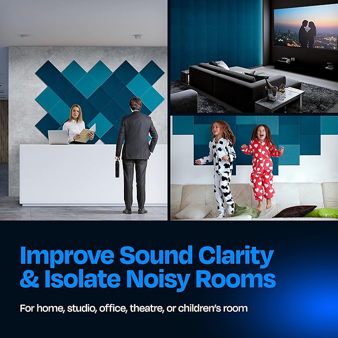 Acoustic Panels 12-Pack Soundproof Wall Panels 12"X12"X0.4" Sound Panels High Density Sound Dampening Panels - [Ocean Turquoise Square]