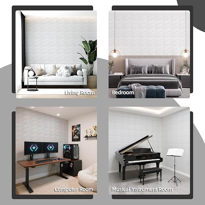 Art3dwallpanels 18 Pack Acoustic Panels 12" X 12" Soundproof Wall Panels Sound Dampening, 3D Self Adhesive Wall Decor Peel and Stick Absorbing Panels, White