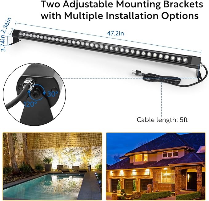 Wall Washer Light 2 Pack,72W 4000K Natural White Wall Washer Lighting,IP67 Waterproof 4FT 120V LED Linear Outdoor Wall Wash Light Bar for Garden,Backyards,Building,Courtyards Lighting