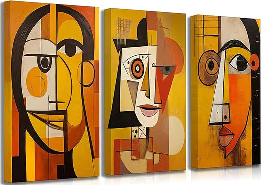 3 Pcs Modern Abstract Portrait Canvas Wall Art Vintage Neutral Geometry Orange Contemporary Aesthetics Painting Picture Wall Decor Poster Print Artwork for Bedroom Living Room Office Bathroom