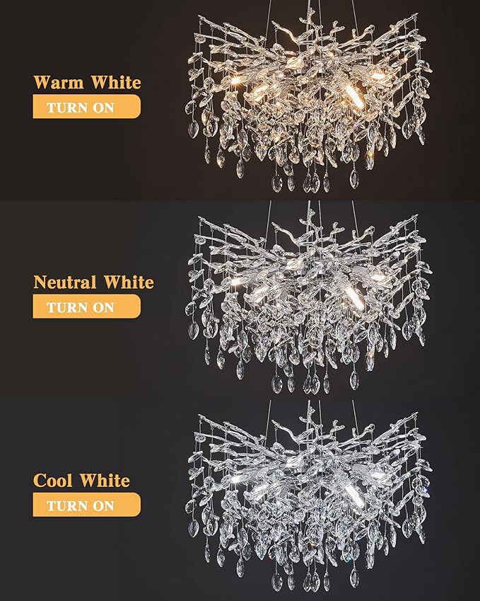 Modern Tree Branch Crystal Chandelier Luxury Silver Crystal Pendant Lighting 23.6" Contemporary 8-Light Chandeliers for Dining Room Kitchen Bedroom Living Room