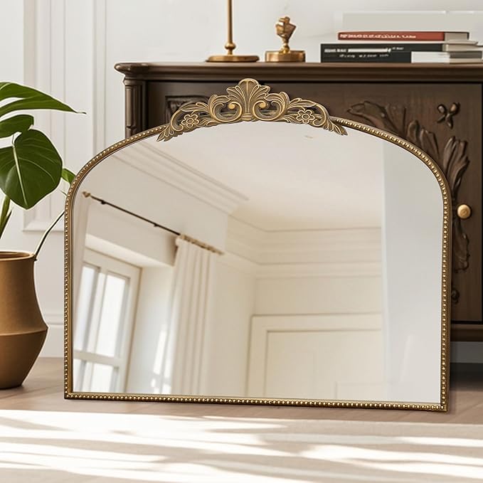 Micasso Large Gold Antique Mirror: 40"x 30" French Baroque Arched Mirror - Traditional Ornate Vintage Mirrors for Wall/Mantel/Entryway/Bathroom/Hallway - Home Decor for Living Room