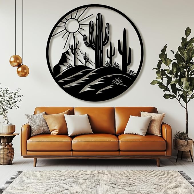 Metal Cactus Wall Decor,Southwestern Wall Art Metal,Metal Desert Wall Art,Metal Cactus Outdoor Decor,Natural Themed Home Decor,Metal Cactus Yard Art (Style 2, 47 L" x 47 W" / 120 x 120 cm)