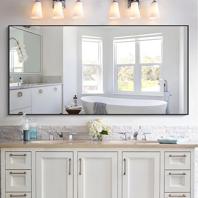 KOCUUY Bathroom Mirror, 30x60 Inch Large Black Mirrors for Wall, Rectangle Long Vanity Mirror with Aluminum Frame Modern Home Decor for Bathroom, Living Room, Entryway, Hang Horizontal/Vertical
