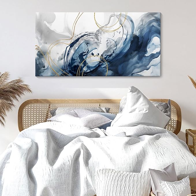Mofutinpo Blue Abstract Wall Art Modern Canvas Art Wall Decor Artwork For Walls Living Room Large Painting Office Pictures For Wall Navy Gold Contempor Decorations For Bedroom Size 20x40
