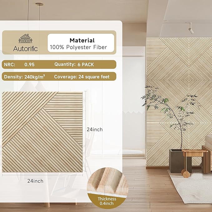 Acoustic Wall Panels,6 Pack Total Size 72 x 48 Inches,Self-Adhesive Decorative Acoustic Panels for Wall and ceiling,3D UV Printing with Wood Look,Rustic Oak