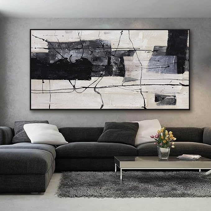 Large Abstract Wall Art Wall Decor Black And White Wall Art Canvas Picture Painting Artwork For Bedroom Dinning Room Framed Canvas Art Modern Home Decoration 29x58 In
