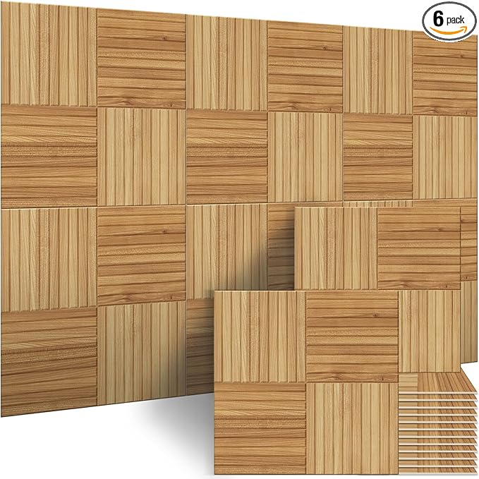 BUBOS Large Acoustic Panels,6 Pack Wood-Pattern Printing Soundproof Wall Panels, Total Size 70.8 x 47.2 Inches Self-Adhesive Decorative Sound Absorbing Panels for Studio, Home,Natural Grain Weave
