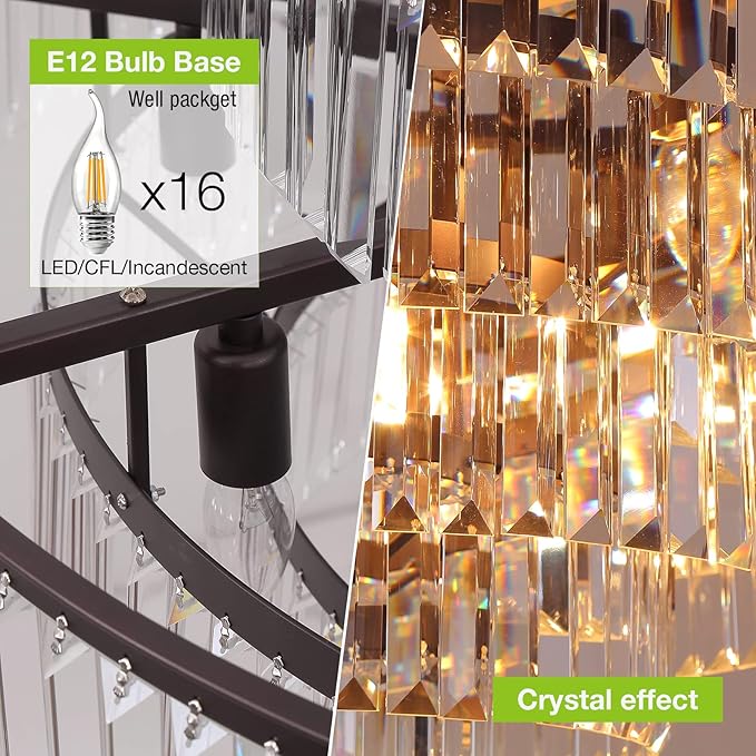 Brown Modern Style Top K9 Crystal Chandeliers & LightsRound Hanging Classic, Pendant Ceiling Chandelier Lighting Fixture 6-Tier for Dining Room Living Room(Oil Brown, Dia 31 Inch)