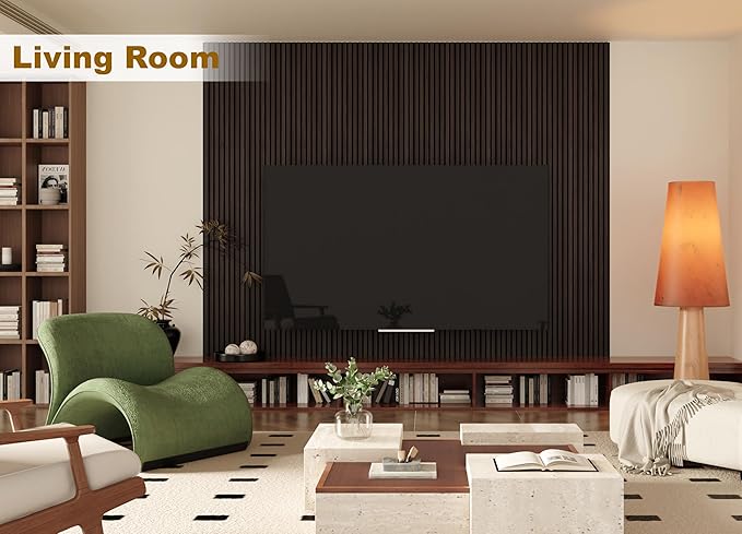 Acoustic Wood Wall Panels, 2-PC 94.49 x 12.6 in Soundproof Wood Wall Panels for Decor, Wood Slat Wall Panels for Wall Decor, Smoke Oak