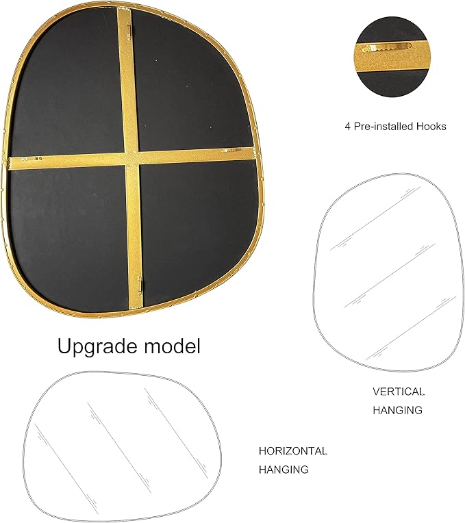 Asymmetrical Mirror for Wall Decor 23"*30", Modern Gold Framed Wall Mirror for Living Room Bathroom Bedroom Entryway ELE-STOU-0064Gold