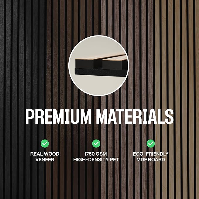 2-Pack Wood Panels for Wall - Acoustic Wood Slat Wall Panels, Soundproof Wooden Paneling for Interior Decor