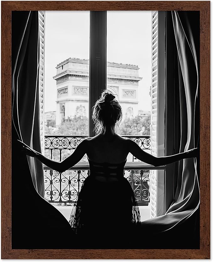 Poster Master Vintage Photograph Poster - Retro Minimalist Print - Girl In The Open Window, Black & White, Simple - Gift for Artist, Friend - Wall Decor for Living Room, Dorm, 16x20 Brown Framed