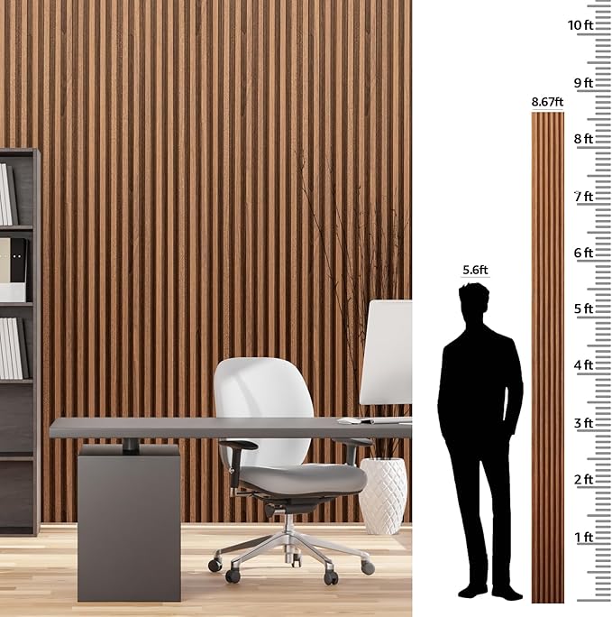 Art3dwallpanels Wood Slat Wall Paneling, 104'' x 6.7'' WPC Soundproof 3D Wall Panels for Interior Wall Decor, 8 Pack Fluted Textured Panel Wall Slats, Teak
