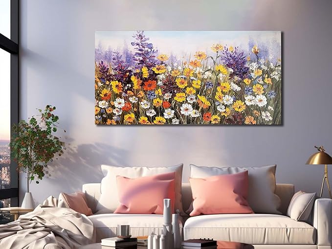 Ardemy Wildflower Canvas Wall Art for Living Room Large Colorful Daisy Floral Textured Pictures Bedroom Paintings Wall Decor Flower Artwork for Walls Home Office, 58"x29"