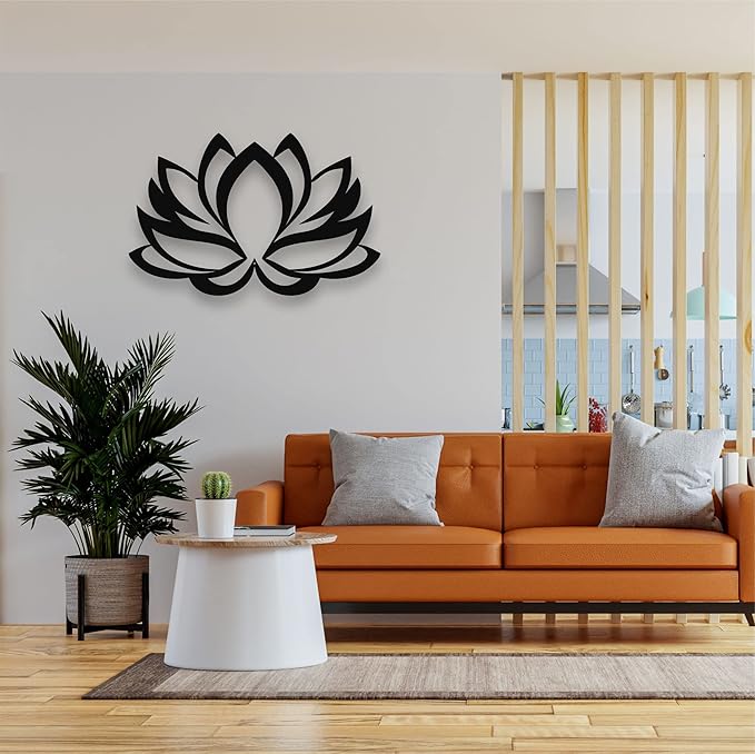 Metal Wall Art - Lotus Flower - Metal Wall Decor Home Office Decoration Yoga Studio Décor, (18" W x 12" H/46x31cm, Black)