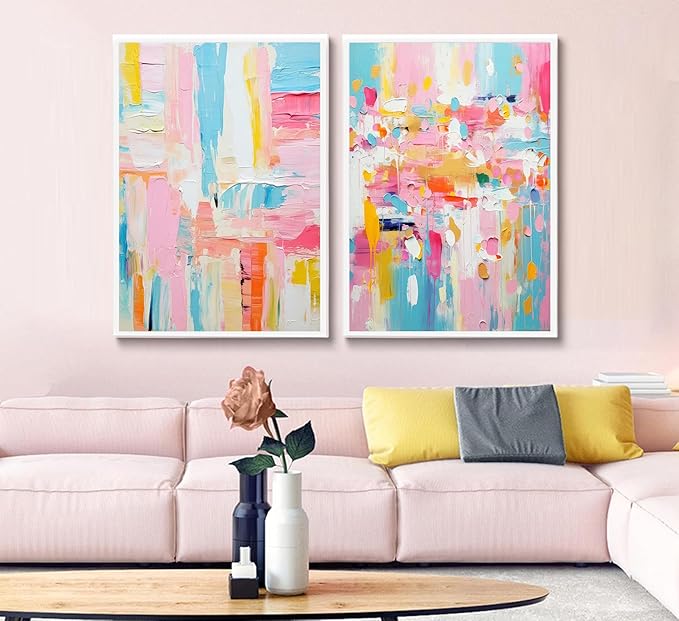 2Pcs colorful abstract Wall Art College style girl art posters prints Modern Pastel texture Pictures Paintings Wall Decor for Girly Dorm Bedroom Living Room Decoration Unframed