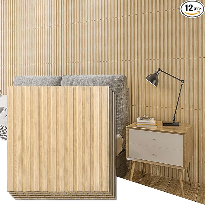 Art3d Slat Wall Panel, 3D Fluted Textured Panel 12-Tile 19.7 x 19.7in. - Oak