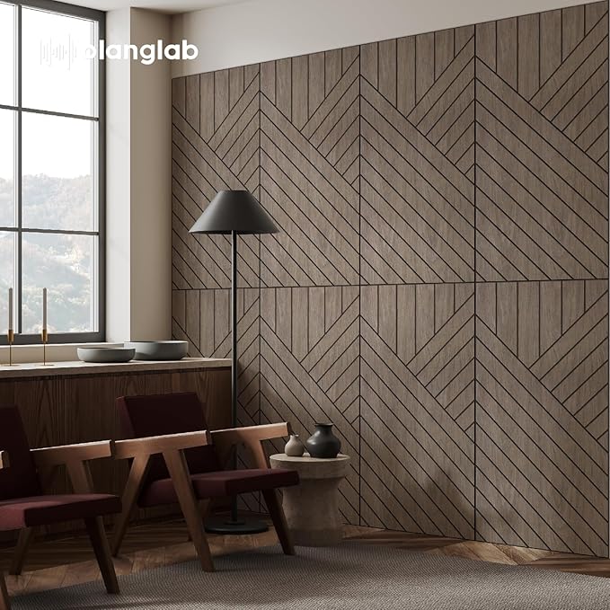 Olanglab Wood Veneer Wall Panels 6 Pack, 24‘’X48‘’ Sound Absorbing Panels for Noise Reduction, Diadonal Stripe