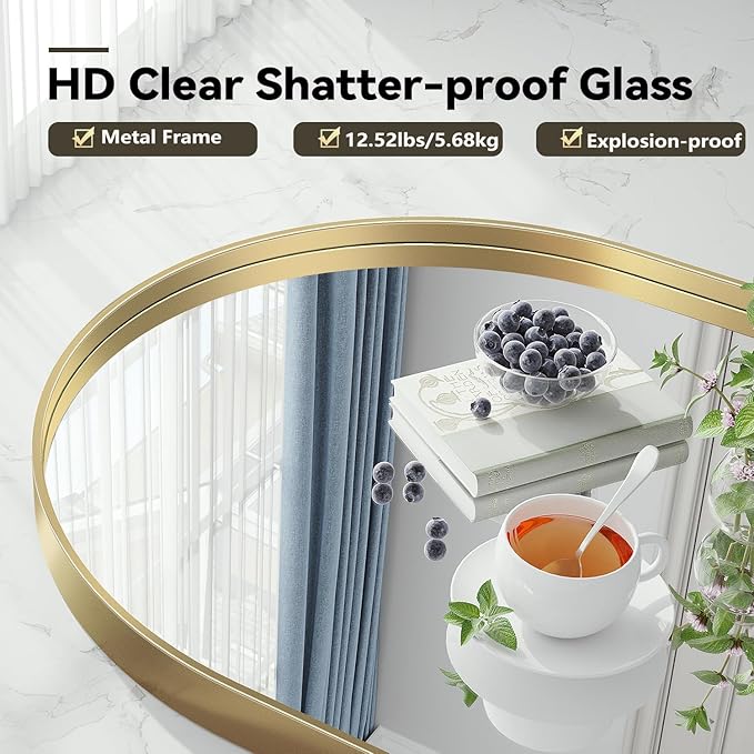 Brightify Arched Mirror, 22 x 30 Inch Gold Arch Mirror, Metal Frame Gold Arched Wall Mirror, Arched Top Bathroom Vanity Mirror for Living Room Bedroom Mantel Entryway Hallways