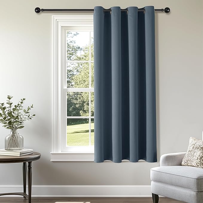 ChrisDowa Grommet Blackout Curtains for Bedroom - Thermal Insulated Room Darkening Curtains for Living Room (1 Panel Set, Stone Blue, 52W x 45L)