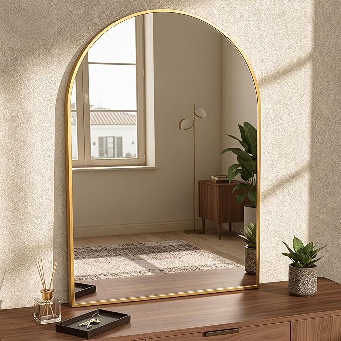 Antok Wall Mirror, 20"x30" Bathroom Vanity Mirror, Anti-Rust HD Tempered Glass, Wall Mounted Mirrors for Living Room, Entryway, Gold Frame, Arched
