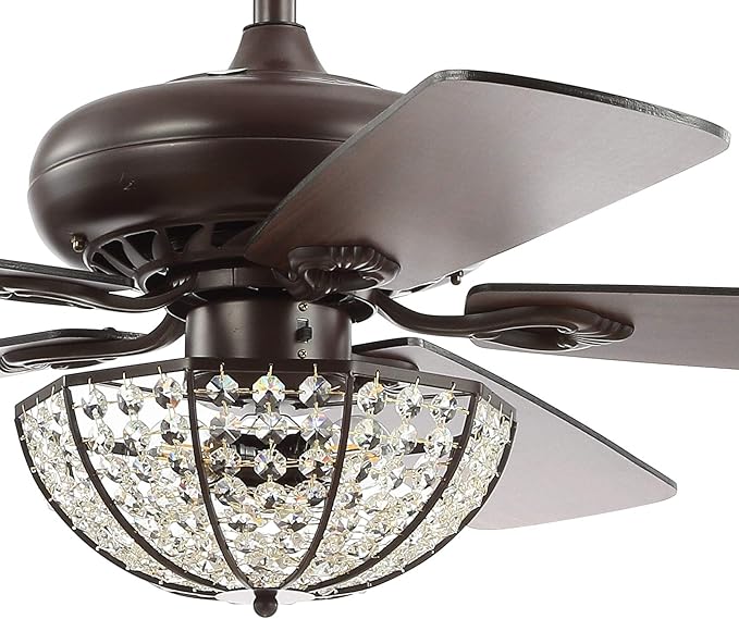 JONATHAN Y JYL9702A Joanna 52" 3-Light Bronze Crystal LED Ceiling Fan with Remote, Classic, Glam, Traditional, Transitional, Office, Living Room, Family Room, Dining Room, Bedroom, Oil Rubbed Bronze