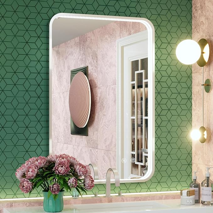 24x36 Inch Silver LED Bathroom Mirror with Lights, Adjustable 3000K/4500K/6000K, Lighted Bathroom Vanity Mirrors, Dimmable, Anti-Fog, Memory Functions, Wall Mounted, Horizontal/Vertical