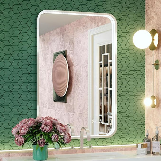 24x36 Inch Silver LED Bathroom Mirror with Lights, Adjustable 3000K/4500K/6000K, Lighted Bathroom Vanity Mirrors, Dimmable, Anti-Fog, Memory Functions, Wall Mounted, Horizontal/Vertical