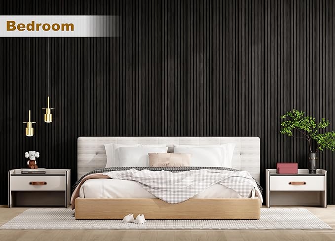 Acoustic Wood Wall Panels, 2-PC 94.49 x 12.6 in Soundproof Wood Wall Panels for Decor, Wood Slat Wall Panels for Wall Decor, Natural Black