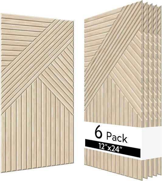Olanglab Peel and Stick Wall Panels 6 Pack, 23.6 x 11.8 per Wall Panels, Acoustic Wall Panels, Sound Absorbing Wall Art for Home Studio and Office, Light Natural Oak Pattern, Dynamic Lines
