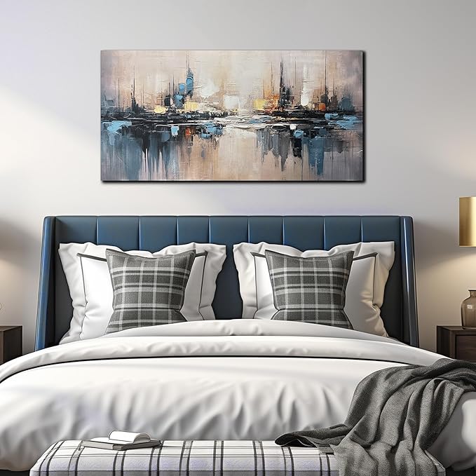 Blue Abstract Wall Art Decor Large Pictures for Living Room Blue and Gray White Bedroom Bathroom Office Decor Size 24 x 48 Inches