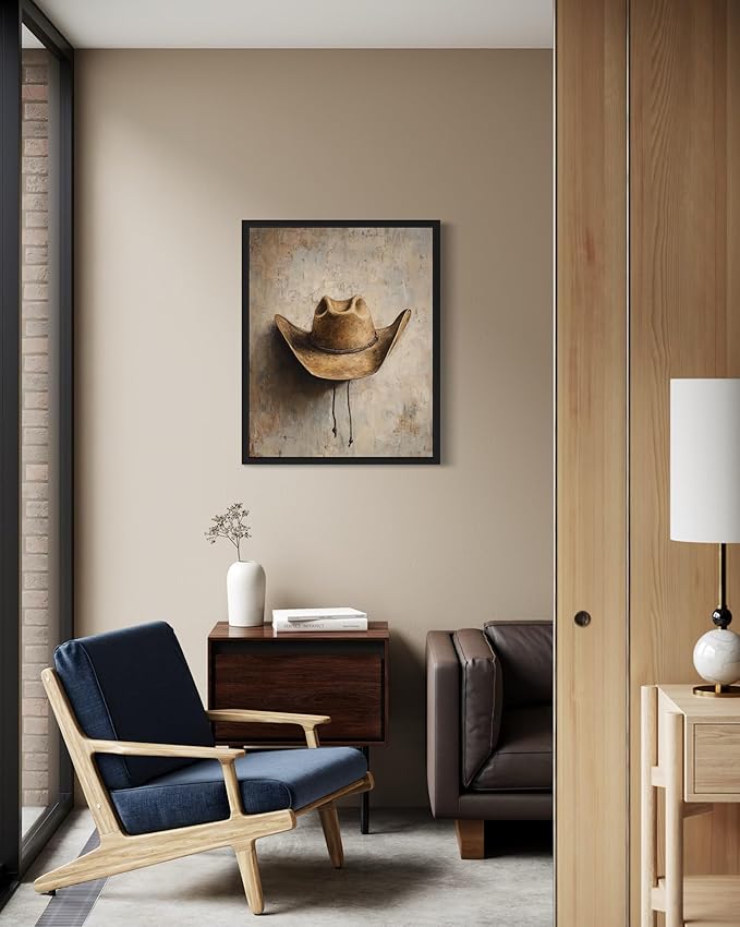 Cowboy Hat Cowboy Art Print Poster Wall Art, Western Country Farmhouse Wild West for Bedroom, Bathroom, Living Room Art Decor 58 (Cowboy Hat, 16 x 20 inches, Black Frame)